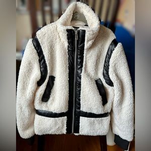 KIDPIK Sherpa Aviator Jacket, Ivory/Black, Size Small 7/8